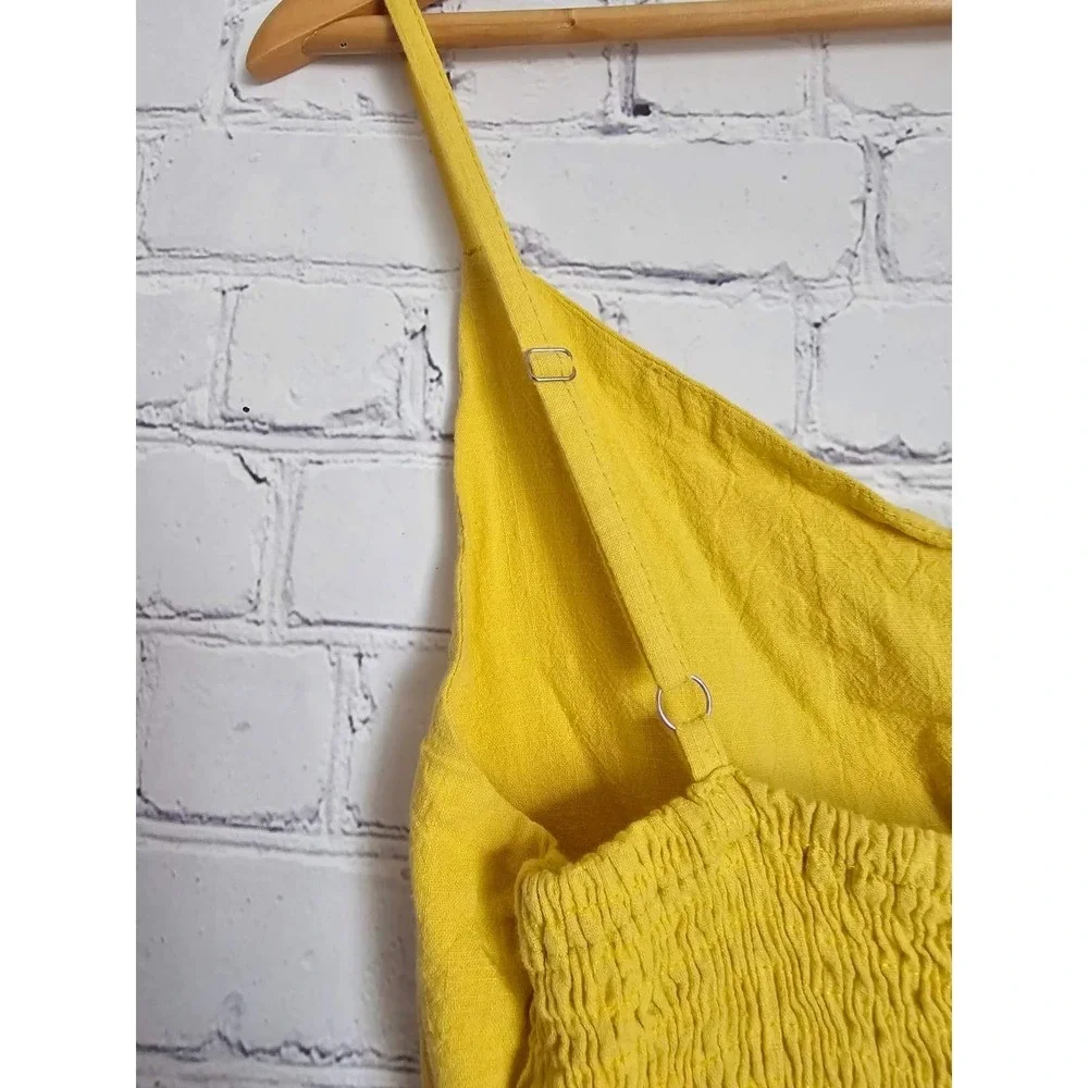 Fancyinn Mustard Yellow‎ Cutout Button Front Smocked Back Sundress Womens Medium